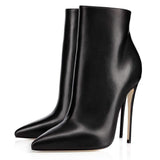 Women Black Ankle Boot Stiletto Heel 120 MM Closed Pointed Toe Stilettos Autumn Dress Booties Shoes