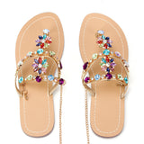 Women Rhinestones Chains Flat Gladiator Sandals Multicolor (Plus Size Available)
