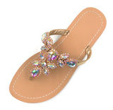 Women Gold Jeweled Hand Crafted Crystal Flip Flops Rhinestones Flats Sandals