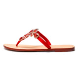 Women Red Jeweled Hand Crafted Crystal Flip Flops Rhinestones Flats Sandals