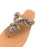 Women Gold Jeweled Hand Crafted Crystal Flip Flops Rhinestones Flats Sandals