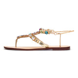 Women Rhinestones Chains Flat Gladiator Sandals Multicolor (Plus Size Available)