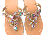 Women Gold Jeweled Hand Crafted Crystal Flip Flops Rhinestones Flats Sandals