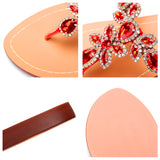 Women Red Jeweled Hand Crafted Crystal Flip Flops Rhinestones Flats Sandals