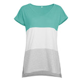 Women's blouse Three-color mosaic short-sleeved striped t-shirt