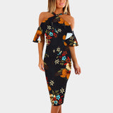Slim strapless print dress in the long section