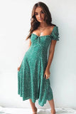 Summer Vintage Party Dress Square Collar Ruffle Elegant Sexy Dress Beach Female Green Mid Dresses Vestidos