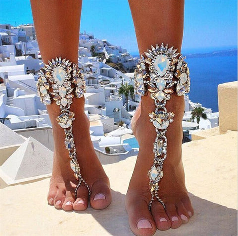 Women Wedding Crystal Beach Vacation Luxurious Rhinestone Toe Ring Anklet 0501（1 Piece）