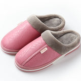 Winter Home Indoor Waterproof Non-slip Cotton Slippers Female  Leather Thick Bottom Couple Slippers.