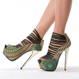 Amazing Flower Print Peep Toe Cut-Outs High Heel Shoes