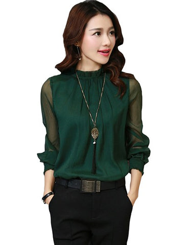 Pure Color Stand Collar Loose Women's Blouse
