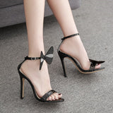 azmodo Women's sandals stilettos high heels diamond summer thin heel bowknot womens shoes party dress woman shoes sandalia mujer buckle