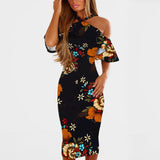 Slim strapless print dress in the long section