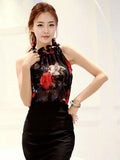 Floral Print Stand Collar Sleeveless Women's Blouse