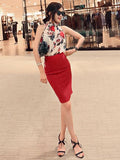 Floral Print Stand Collar Sleeveless Women's Blouse