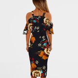 Slim strapless print dress in the long section