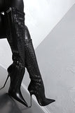 black snakeskin fashion sexy high-heeled high boots women's boots single boots