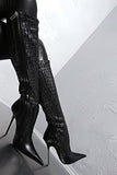 black snakeskin fashion sexy high-heeled high boots women's boots single boots