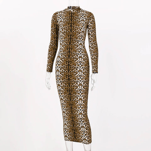 Leopard print long sleeve slim bodycon sexy dress 2020 autumn winter women streetwear party festival dresses outfits