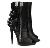 azmodo  Sexy High Heel Shoes Black Peep-toe Boots