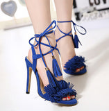 Sexy Sandal fashion Tassel lace-ups Sandals All-match fringed strap sandals high-heeled shoes