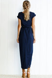 Asymmetric Hem Plain Short Sleeve Maxi Dresses