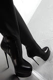 New Arrival Women Platform Mid-calf Boots Thin High Heels Black  Ladies Round Toe Nice Party Shoes
