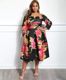 azmodo Boat Neck Plus Size Printing Women's Day Dress