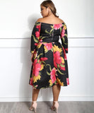 azmodo Boat Neck Plus Size Printing Women's Day Dress
