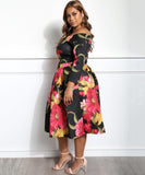 azmodo Boat Neck Plus Size Printing Women's Day Dress
