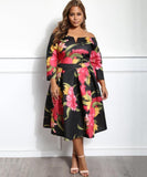 azmodo Boat Neck Plus Size Printing Women's Day Dress