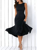 Black Sleveless Pockets Women's Day Dress