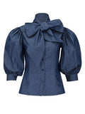 Tie Neck Lantern Sleeve Women's Blouse