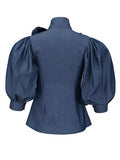 Tie Neck Lantern Sleeve Women's Blouse