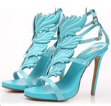 Strappy Stiletto Heel Dress Sandals hollow heel with colored leaf