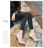 Sequined rivets high heel stiletto shallow pointed single shoes female