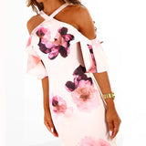 Slim strapless print dress in the long section