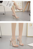 Women Wedding Party Shoes Fashion PVC Transparent Crystal Rhinestone Slides Sandals Ankle Buckle Strap Stiletto Heels