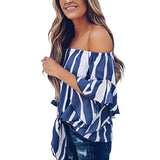 One-neck zebra striped chiffon shirt