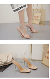 New Summer Stiletto Heels  Open Toes Sandals With Rhinestone Transparent Sandals Female Square Head Crystal Sandals Plus size