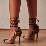 2020 summer new pointed straps Roman stilettos leopard print sexy shallow mouth female single toe cap sandals plus size