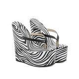 Women zebra wedges flip-flops comfortable high-heeled sandals