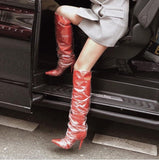 Slim high-heeled knee boots PVC large size pointed fashion boots women