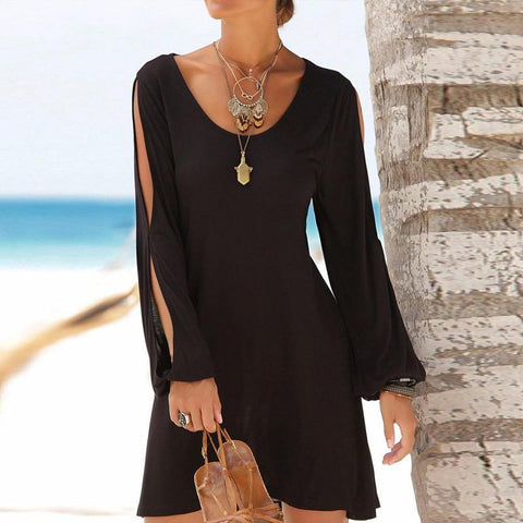 Round Neck Plain Shift Dress
