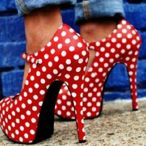 azmodo Glamous Polka Dot Stiletto Heels Ankle Straps