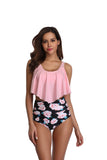 Women's Swimsuit Two Piece Bathing Suits Ruffled Flounce Top Printed High Waisted Bottom Tankini Set