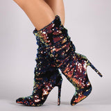 azmodo  Glitter Slip-On Stiletto Heel Fashion Boots