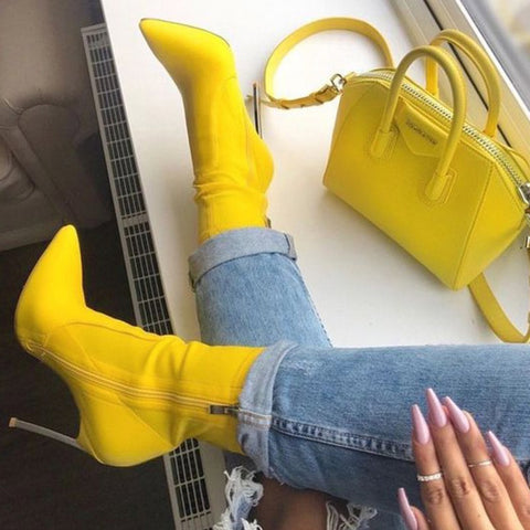 azmodo Pointed Toe Side Zipper Stiletto Heel Ankle Boots