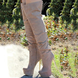 Fashionable Nubuckle Leather Meatal Rivets Heel Platform Knee High Boots