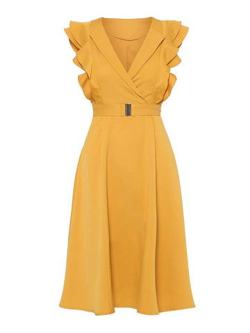azmodo Ruffle Neck Short Sleeve Women's Day Dress